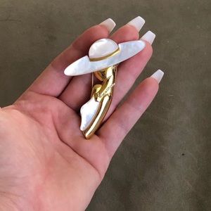 Elegant Lady w/ Mother of Pearl Hat & Dress